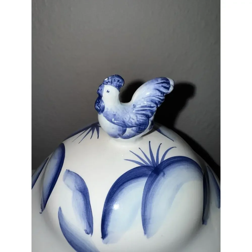 Vintage California Pantry Classic Ceramic w/ Lid Rooster Canister Farm Scene‎